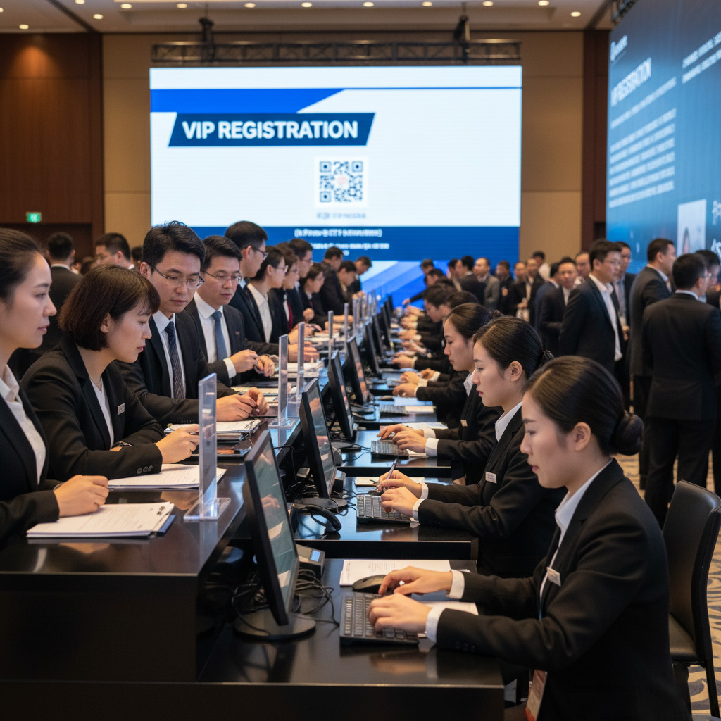 Experienced event ushers and hostesses from hirepromoters.ae ensuring seamless VIP management and high-volume registration at a major UAE conference.