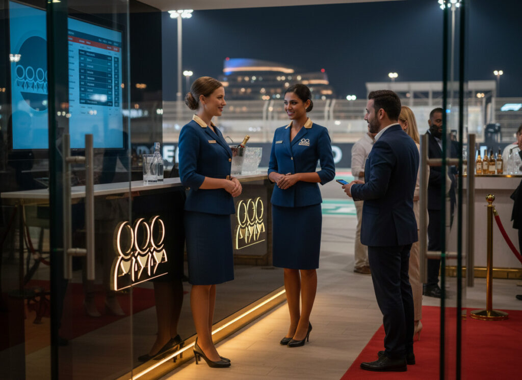 VIP hostesses for hire in Abu Dhabi for luxury sporting events and Formula 1 hospitality.